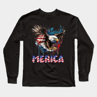 4th Of July Merica Patriotic USA Flag Bald Eagle Long Sleeve T-Shirt